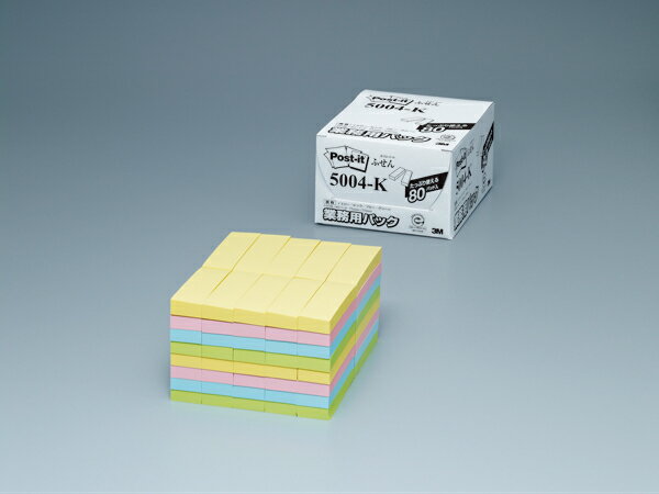 スリーエムジャパン〈旧住友3M〉 Post It＜ポスト・イット＞ ふせん 業務用パック 75mm×25mm 4色混色 100枚×80パッド イエロー/ピンク/ブルー/グリーン各20パッド 5004-K