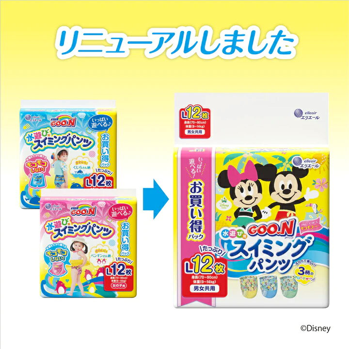 イーコンビ楽天市場店の大王製紙 GOO.N グーン スイミング パンツ Lサイズ 12枚 男女共用 20863057 海 川 プール 家 子供 子ども 水泳 自宅 家 夏 サマー 泳ぐ｜アングル2