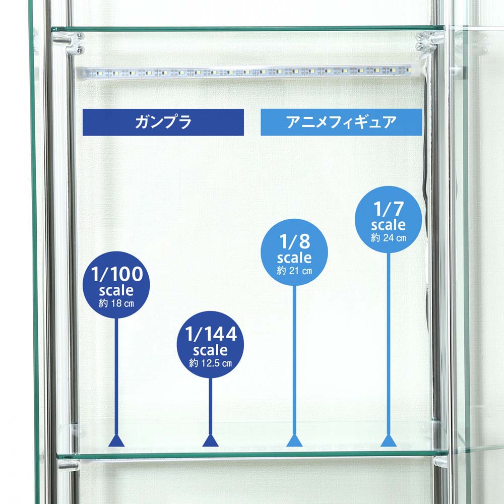 不二貿易 ガラスコレクションケース4段 LED 99490 強化ガラス ディスプレイ 360度組立 収納 プラモデル フィギュア LED付き 4段 3