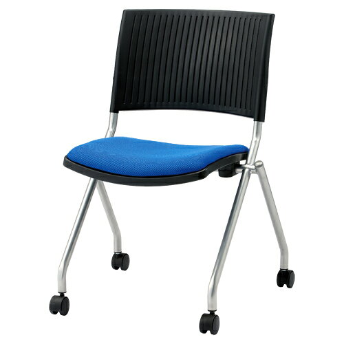 北海道は別途送料が必要になります。沖縄・離島及び一部地域は配達が出来ません。該当のお客様は後程弊社よりご案内させて頂きます。こちらの商品はメーカーより直接お届けさせていただきます。代金引換でのお支払いは出来ません。メーカーの家具専用配送便でのお届けとなりますので配達日時のご指定は出来ません。予めご了承ください。背樹脂のデザインがすっきりした印象のミーティングチェア「FJC−K5」肘なし／ブルー。オフィスで人気のブルー×ブラックのツートンカラー。背のカーブした形状が身体に程よくフィット。使わない時は座面を跳ね上げて平行スタッキング。簡単に省スペース収納できます。オプションで、棚が付けられます。●外形寸法（幅）[mm]：589●外形寸法（奥）[mm]：552●外形寸法（高）[mm]：809●質量[kg]：6.3●色：ブルー(布)●色（背）：ブラック●肘：肘なし●座面高[mm]：445●座面寸法（幅）[mm]：420●座面寸法（奥）[mm]：432●平行スタッキングピッチ[mm]：145●材質：座（張地/芯材）＝布（ポリエステル）/強化樹脂、クッション＝ウレタンフォーム、背＝ポリプロピレン、脚＝直径25.4mmスチールパイプ（粉体塗装・シルバー色）、キャスター＝ナイロン双輪キャスター●機能：平行スタッキング、キャスター付●JOINTEXオリジナル