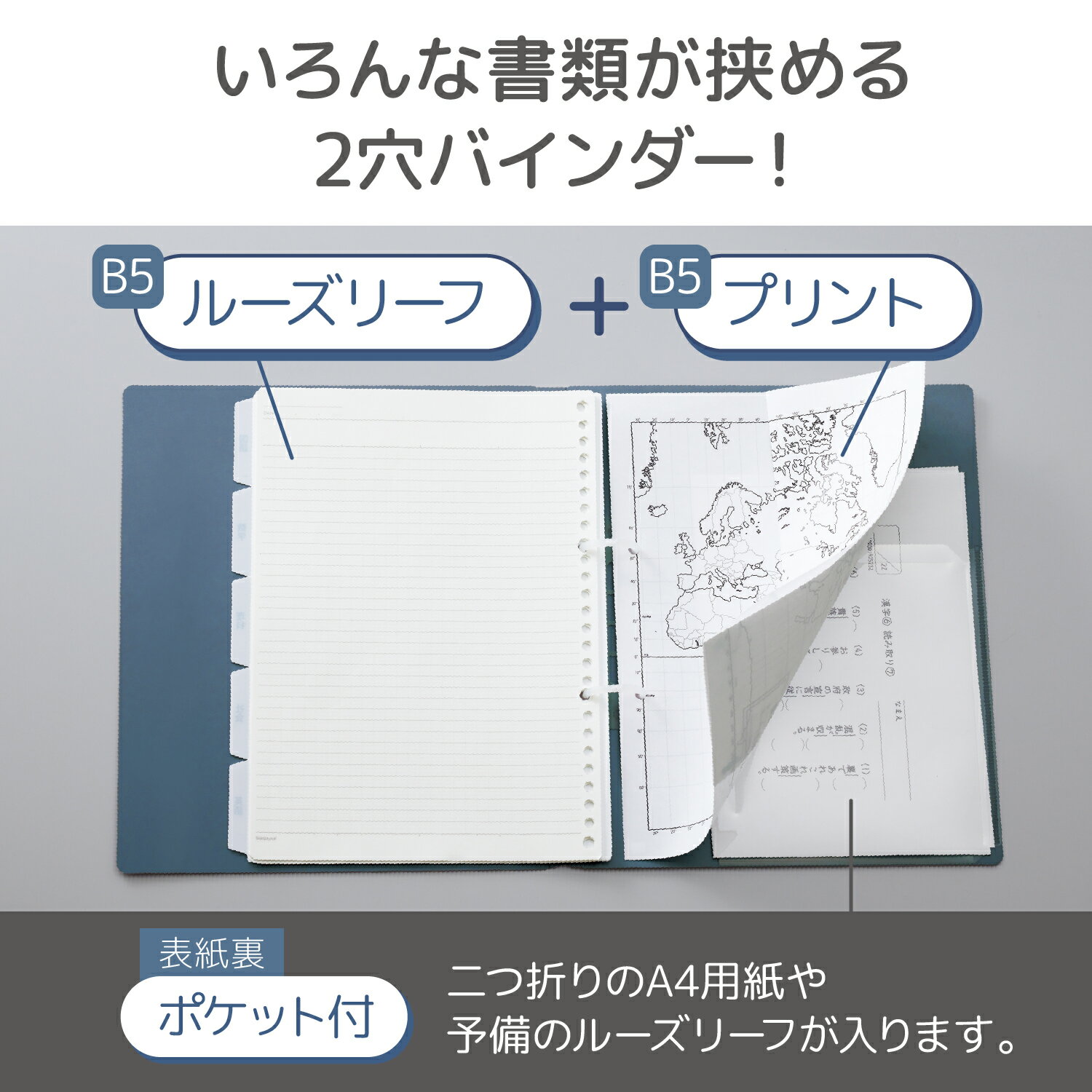 リヒトラブ LIHITLAB プリントルーズバインダー B5サイズ スレートブルー N3120-11