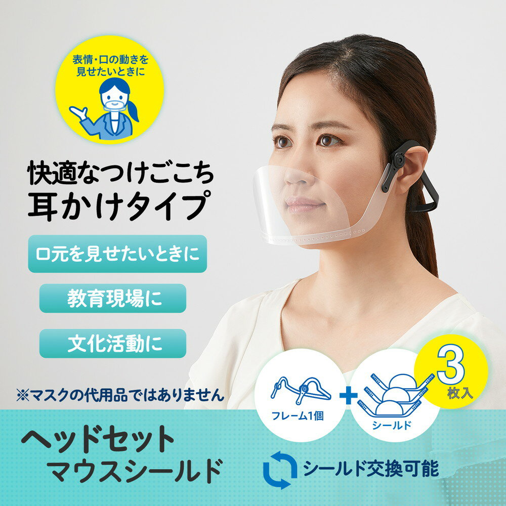 プラス PLUS マウスシールド ヘッドセット フレーム1個＋シールド3枚 FG-020M 89-541 フェイスガード face shield フェイスカバー 防護服 使い捨て マスク 接客