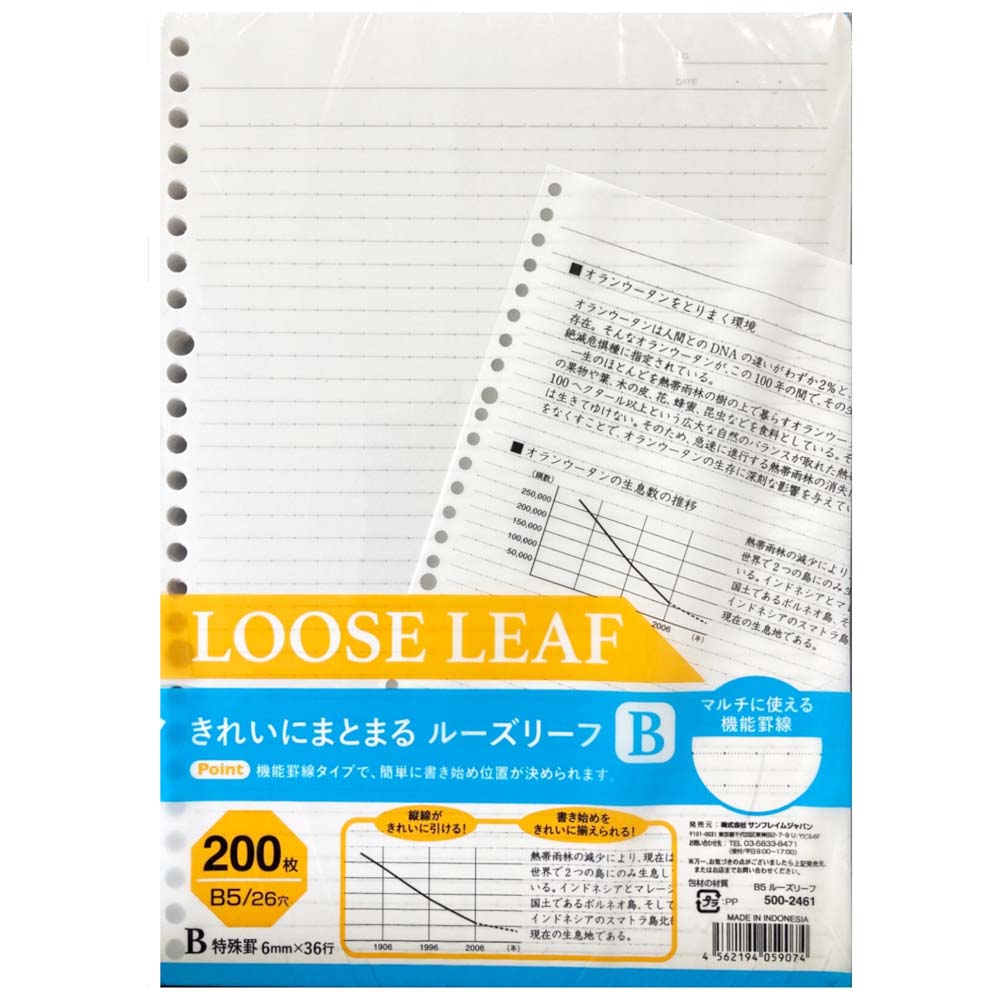 サンフレイムジャパン　SFJ　ドット罫ルーズリーフ　200枚　B罫　500-2461　500-2461
