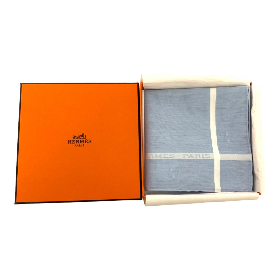 エルメス 【未使用品】　エルメス HERMES ハンカチーフ ハンカチ Hパッサン コットン100％ ブルー ライトブルー 　　店舗併売品　　KON