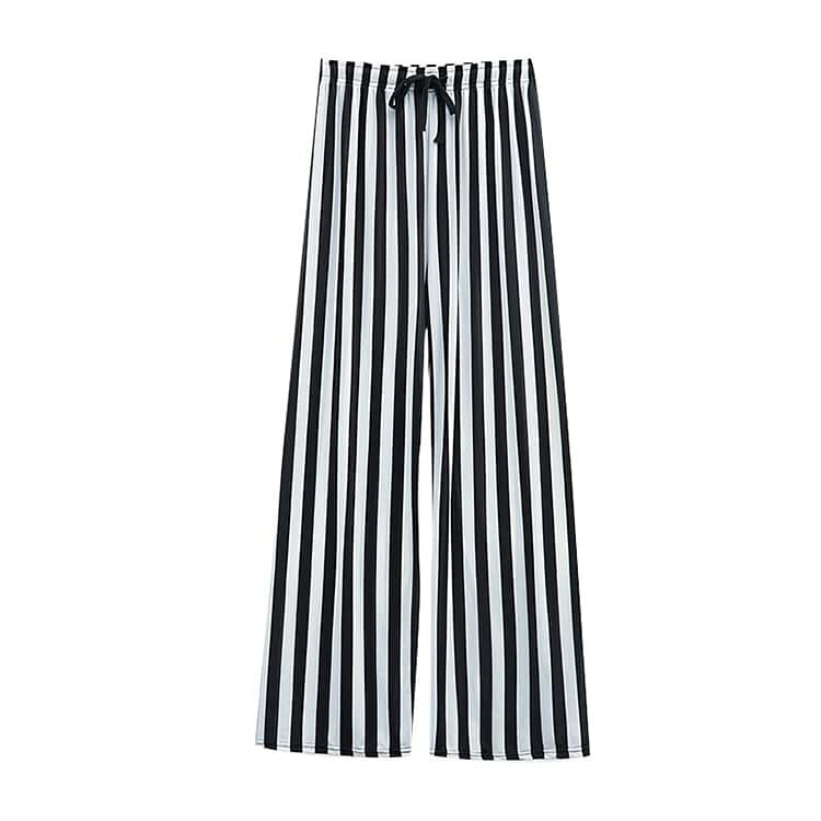パンツ ボーダー柄 パンツ ワイド イージーパンツ ウエストゴム 接触冷感 夏 とろ...