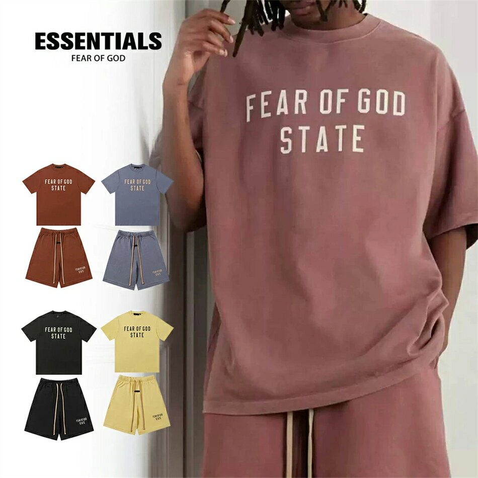 Rakuten - 「期間限定セール」ESSENTIALS エッセンシャルズ セットアップショートパンツ Tシャツ2点 柔らかい 通気性 通勤 快適 ファッシュ 男女兼用 4カラー選べ
