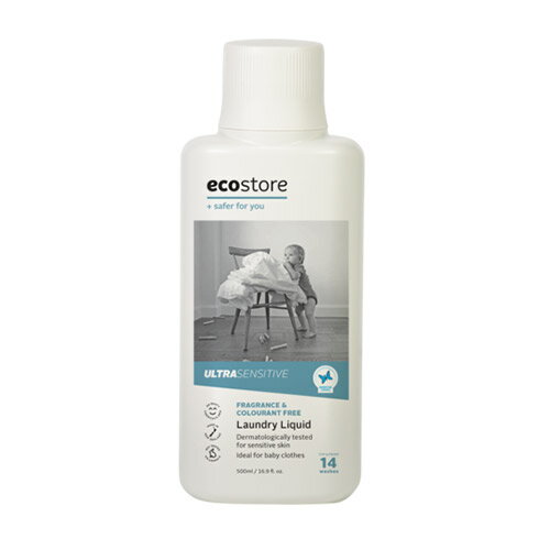 【エコストア公式】ecostore ランドリーリキッド 無香料 本体 500mL / 洗濯洗剤 ウルトラセンシティブシリーズ 敏感肌 洗剤 ナチュラル マスク 天然 自然派 肌にやさしい ベビー 赤ちゃん 妊婦 洗濯 液体洗剤 梅雨 部屋干し ドラム式 洗濯機 低刺激 自然由来