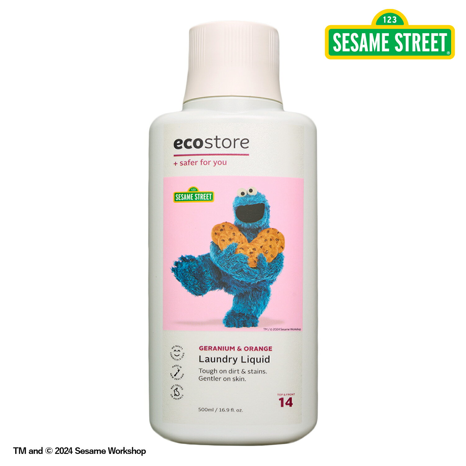 NEW【エコストア公式】SESAME STREET ランドリーリキッド＜ゼラニウム＆オレンジ＞500mL / 洗濯洗剤 植物由来 エッセンシャルオイル 爽やか 梅雨 部屋干し ドラム式 ベビー