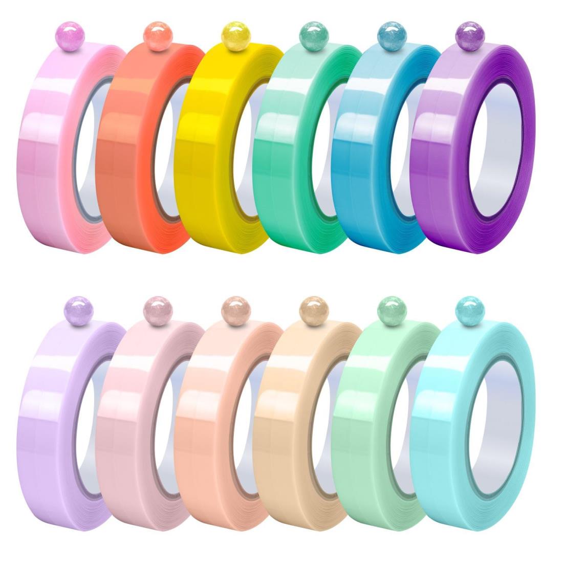 KKLM テープボール 24mm 12ロールセット スティッキーボールテープ カラフル おもちゃ テープボール用 カラフル DIY用品 ストレス解消グッズ