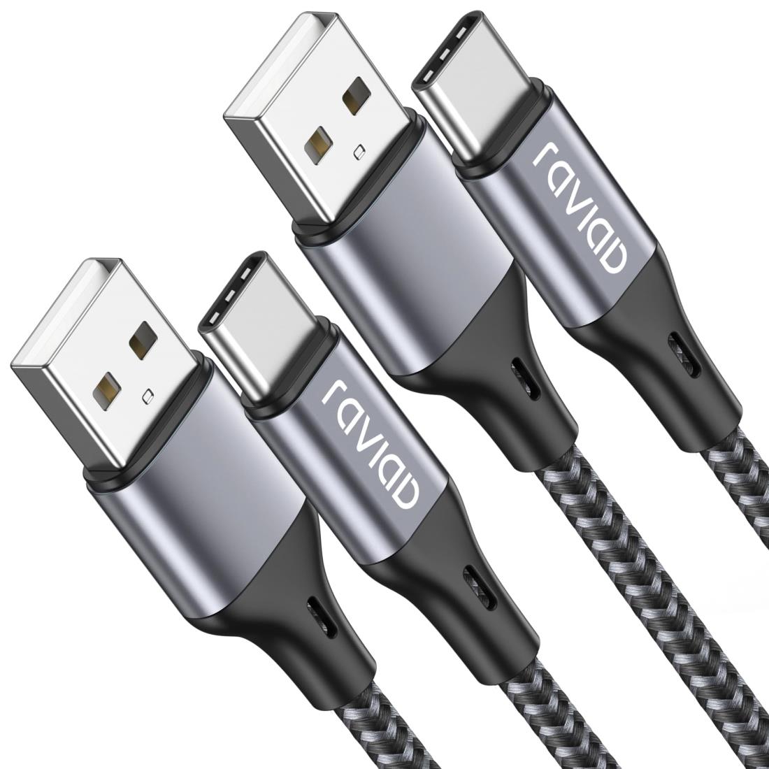 RAVIAD USB Type C ケーブル【3m/2本セット】タイプ C ケーブル 3A 急速充電 高速データ転送 高耐久ナイロン編み USB-A to USB-C ケーブル Redmi 9T、Xperia XZ3 XZ2 XZs、Galaxy S23 S22 S21 S10+ S9 S8、Note 10 9、Oppo renoその他Android USB-C機器対応