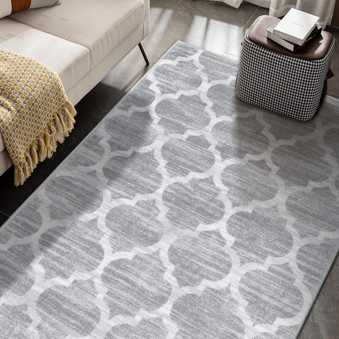 HAOCOO カーペット 洗える 約1畳 ラグ 90х150cm オールシーズン適用 ホットカーペット対応 北欧 ウール ふわふわ 滑り止め 低反発 防音 抗菌防臭 リビング ダイニング ラグマット アンティーク モロッコ柄 グレー