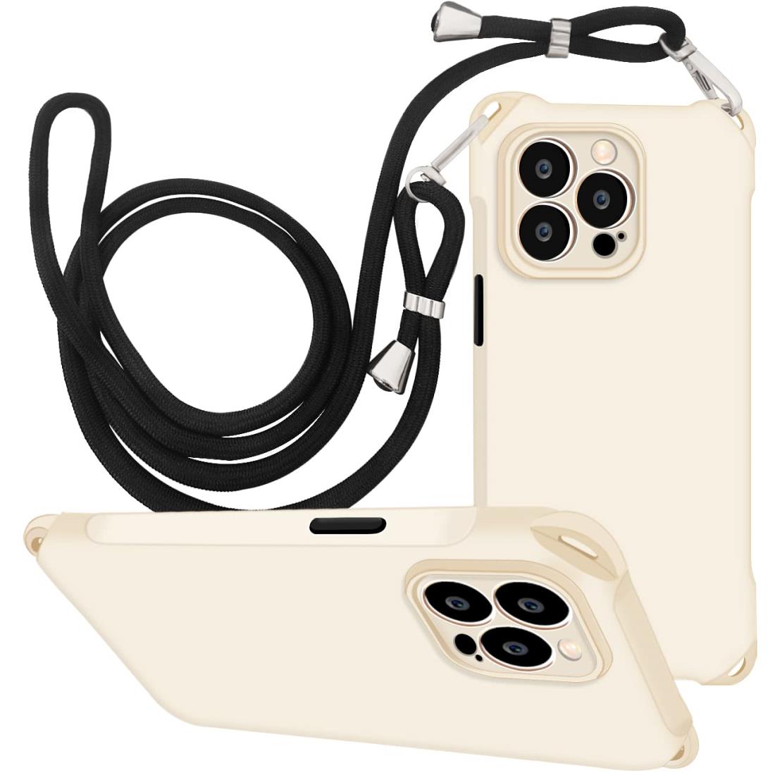 i Phone 13Pro ケース ショルダー スマホケース アイフォン 13pro ケース ストラップ付き ストラップ付き 肩掛け 斜めがけ 首掛け 紐付き カバー 耐衝撃 薄型 軽量 TPU バンパー iphone 13pro 6.1インチ用 携帯ケース (ホワイト)