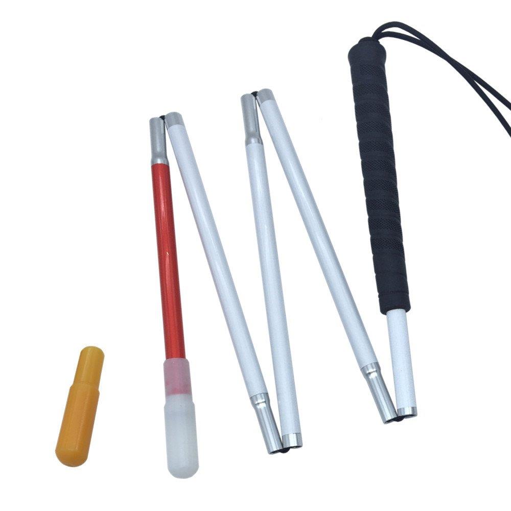 盲人用白杖 折りたたみ式五段 アルミ製， キャップ（2個） (黒いゴムグリップ, 105 cm)