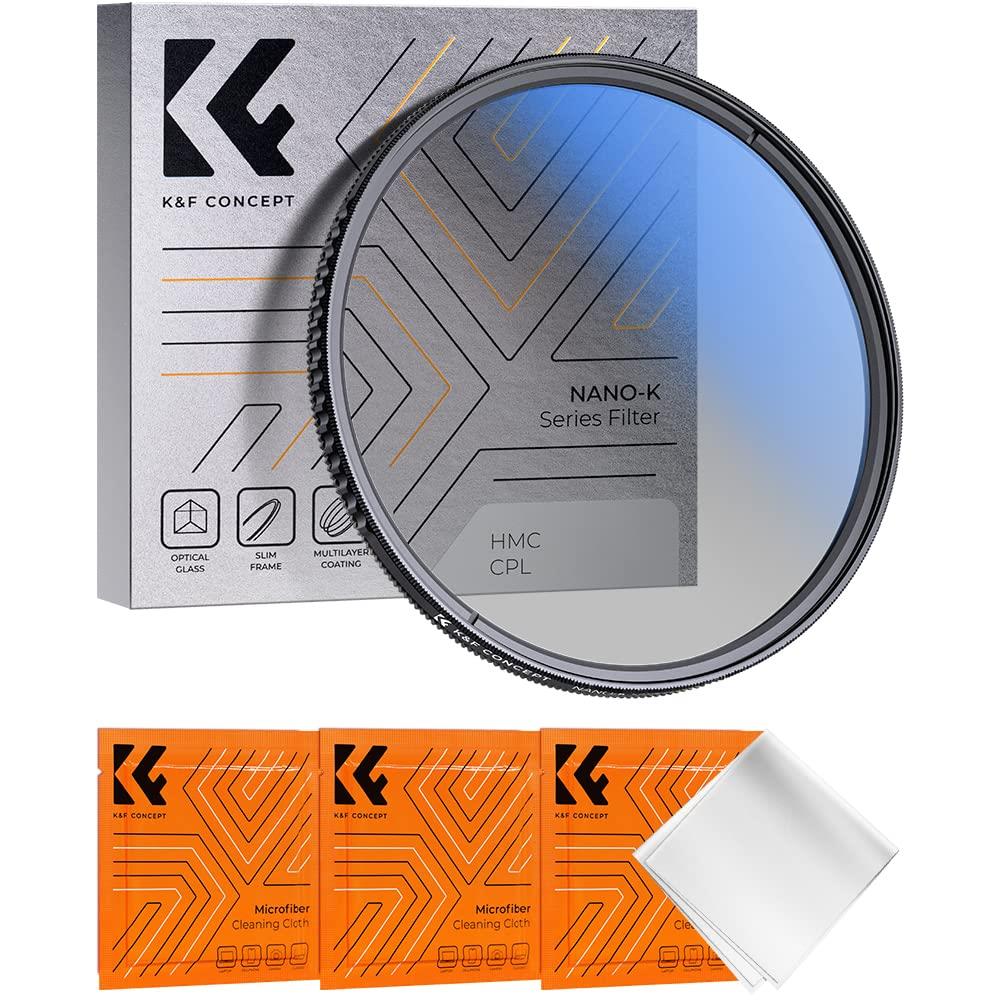 K＆F Concept 82mm PLフィルター サーキュラー コントラスト 反射調整用レンズフィルター 高透過率 薄枠 円偏光フィルター CPLフィルター 3枚クリーニングクロス付属（NANO-Kシリーズ）