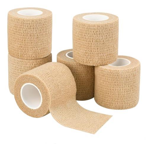 包帯 テープ 5.0cm*4.5m 包帯 伸縮 粘着包帯 自着性テープ 柔軟な包帯 不織布 凝集包帯 通気性 多機能 家庭用 自着性包帯セット 6巻入