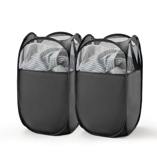 TECHMILLY ランドリーバスケット 折りたたみ 洗濯かご 洗濯カゴ 大容量 71L メッシュ ポリエステル 省スペース 取っ手付き 洗濯籠 ランドリー収納 ランドリー バスケットランドリーバッグ 自立 縦型 脱衣カゴ 収納 洗濯物 袋 かご 持ち運び可能 おしゃれ 軽量 旅行 ゴミ箱 (