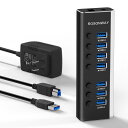 USBハブ 3.0 ROSONWAY アルミ製 7ポート USB3.0 Hub 24W電源付き バスパワーとセルフパワー両用 独立スイッチ 5Gbps高速転送、12V/2A ACアダプター(RSH-A37S)(2)