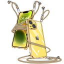 i Phone 14 ケース ク リア ショルダー i Phone14 スマホケース アイフォン14 カバー 肩掛け 斜めかけ 縄掛けケース 透明 薄型 軽量 TPU 携帯ケース 紐付き 斜めがけ 織りストラップ付き 長さ調整可能 取り外し可能 落下防止 紛失防止 ワイヤレス充電対応(ゴールド)(2)