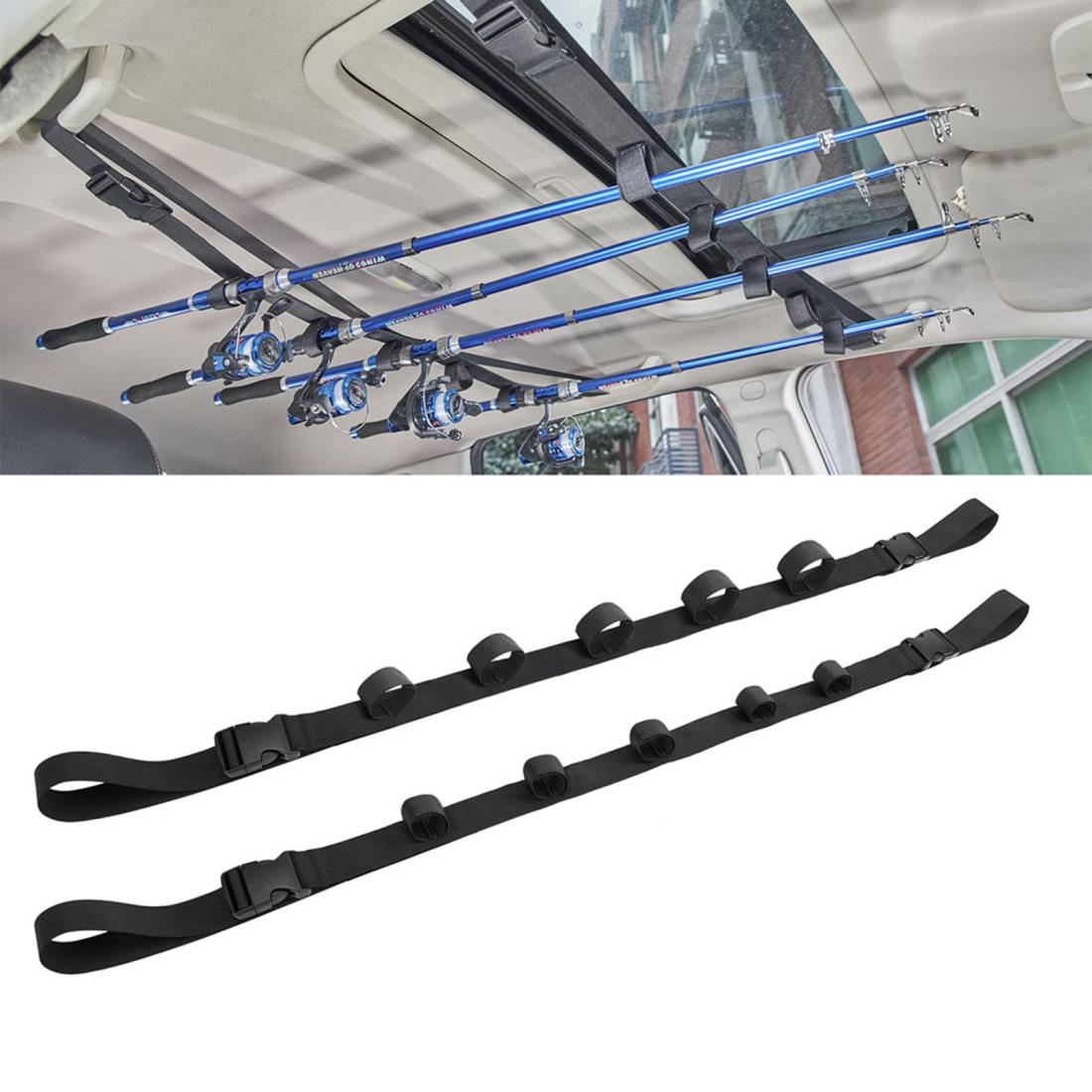 車載用ロッドキャリー ロッドキーパーベルト・マジック式車内固定マルチベルト 最大5本まで収納可能 釣り竿用結びバンド 釣り竿収納 釣り道具 マジック式車内固定 ...