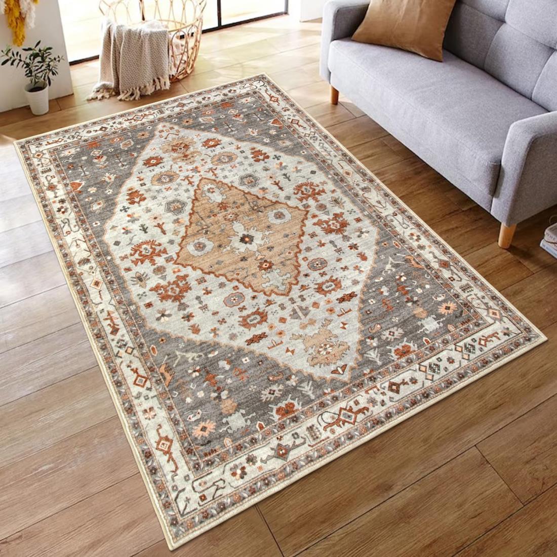 HAOCOO ラグ 洗える 120×160cm オールシーズン適用 エスニック風 ラグマット 1.5畳 ふわふわ おしゃれ 滑り止め 低反発 防ダニ 防臭 軽量 防音マット 室内用 デスクマット ダイニングマット ホットカーペット対応 アンティーク 民族模様