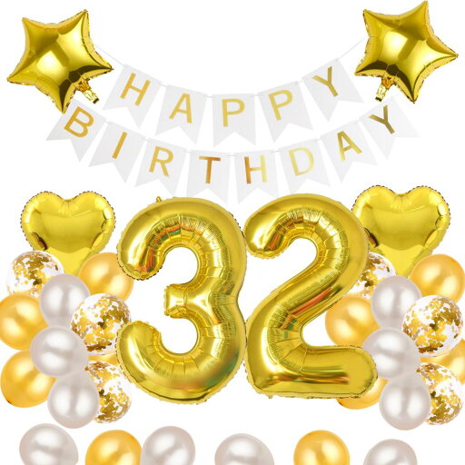 32歳 誕生日 バルーン 風船 飾り付け セット 数字バルーン 32 HAPPY BIRTHDAYガーランド ハート風船 紙吹雪風船 バースデーバルーン 大人 男の子 女の子 ゴールド 32歳 誕生日 バルーン 風船 飾り付け セット 数字バルーン 32 HAPPY BIRTHDAYガーランド ハート風船 紙吹雪風船 バースデーバルーン 大人 男の子 女の子 ゴールド