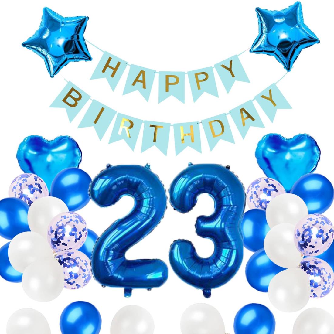 23歳誕生日 バルーン 風船 飾り付け セット ブルー 数字バルーン 23 HAPPY BIRTHDAYガーランド ハート風船 紙吹雪風船 バースデーバルーン 風船 男の子 女の子 祝い バースデー お祝い 飾り 記念日 部屋 撮影