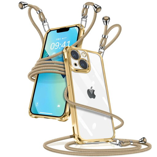 i Phone 13 ケース ク リア ショルダー i Phone13 スマホケース アイフォン13 カバー 肩掛け 斜めかけ 縄掛けケース 透明 薄型 軽量 TPU 携帯ケース 紐付き 斜めがけ 織りストラップ付き 長さ調整可能 取り外し可能 落下防止 紛失防止 ワイヤレス充電対応(ゴールド) i Phone 13 ケース ク リア ショルダー i Phone13 スマホケース アイフォン13 カバー 肩掛け 斜めかけ 縄掛けケース 透明 薄型 軽量 TPU 携帯ケース 紐付き 斜めがけ 織りストラップ付き 長さ調整可能 取り外し可能 落下防止 紛失防止 ワイヤレス充電対応(ゴールド)