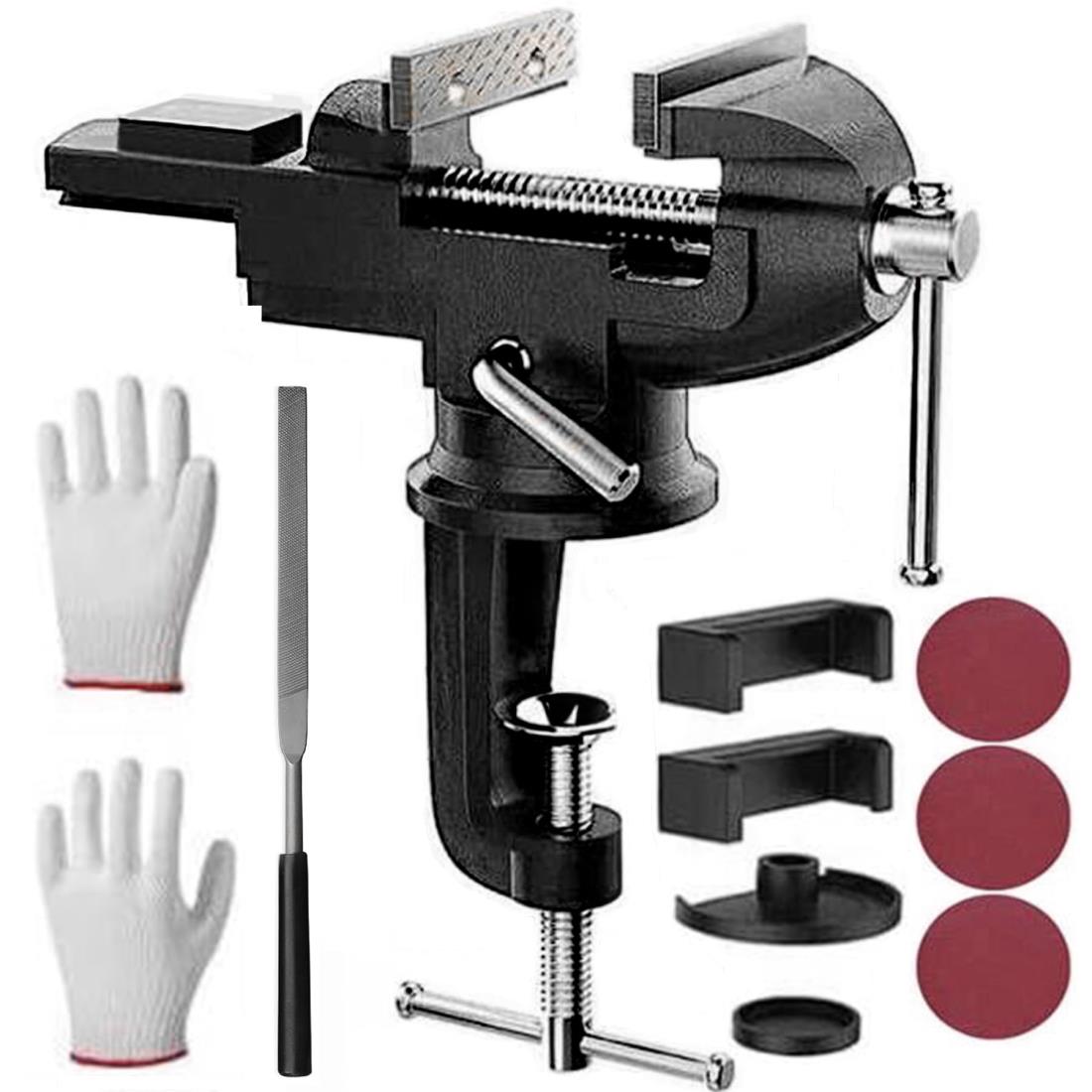 最大開口75mm 小型卓上万力 360°回転盤付き ベンチバイス クランプ 鋳鋼製 携帯用作業台 木工 導管 穴..