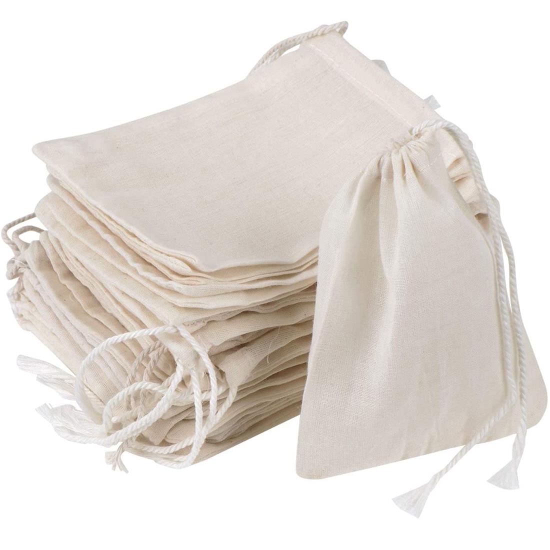 巾着袋 50枚 引きひも袋 コットン素材 小物入れ ポーチ 収納 ギフトバック 白 薄手の綿布バッグ ブフィルターバッグ 再利用可能 無地 8×10cm