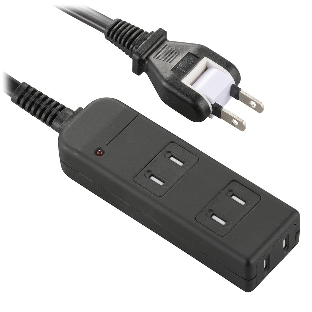 オーム電機 電源タップ 雷ガード 3個口 2m ホコリシャッター 感電防止 安全タップ ブラック HS-TK32SFK-22 00-1618 OHM