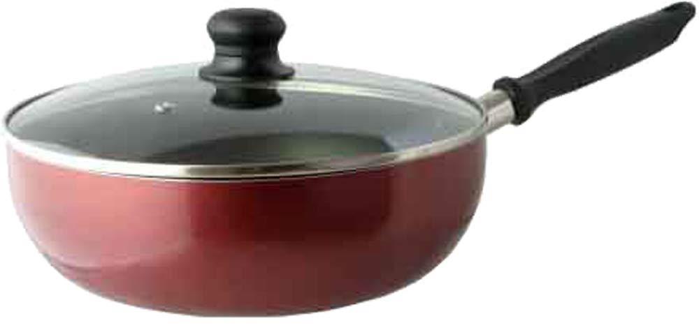 リビング フライパン 深型 炒め鍋 マルチパン 28cm ガラス蓋 付属 IH対応 フッ素加工 焦げ付きにくい レッド CUISINE