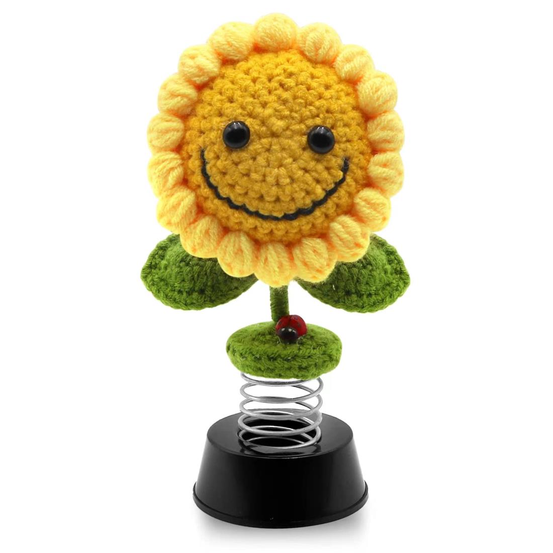 手作り日葵自動車ダッシュボード飾り物、プラグかぎ針ひまわり自動車装飾品 (ブラック)