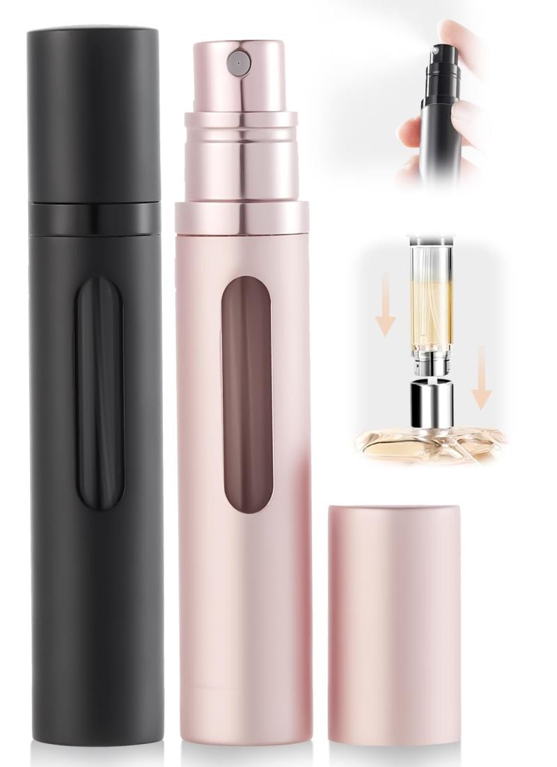 UULANFA アトマイザー 香水【液体が見える・8ml・携帯用アトマイザー】詰め替え簡単 漏れない 持ち運び便利 コンパクトデザイン 香水の容器 アルミ製 小分けボトル 旅行 デート 仕事 男女兼用 香水瓶対応 (B-ピンク)