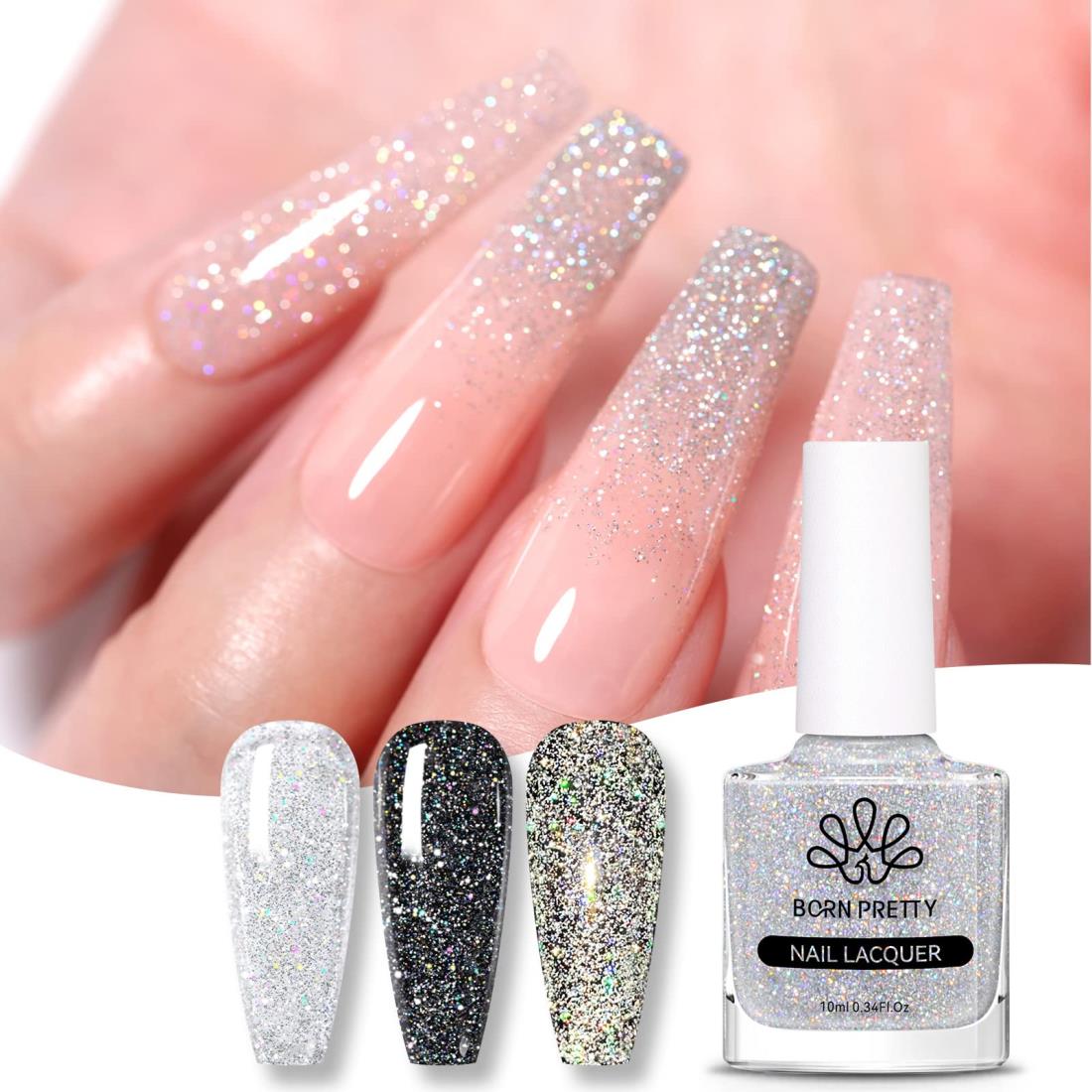 BORN PRETTY マニキュア ラメ入り 7ML ネイルポリッシュ 速乾 セルフネイル