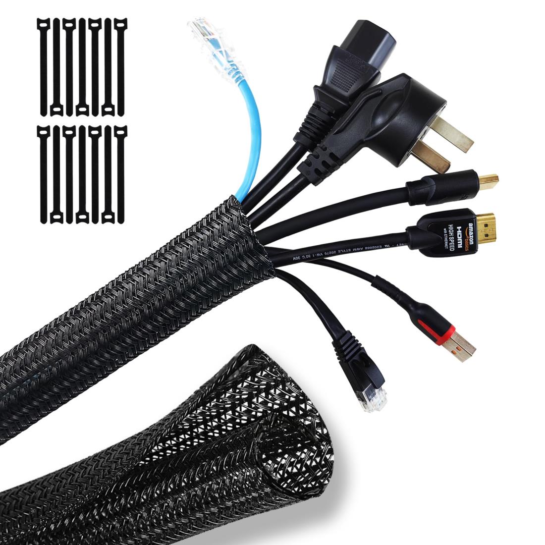 SONATURE 配線カバー 配線隠し ケーブルプロテクター 10M×1.6cm 黒 結束バンド14本付き ペットコード噛..