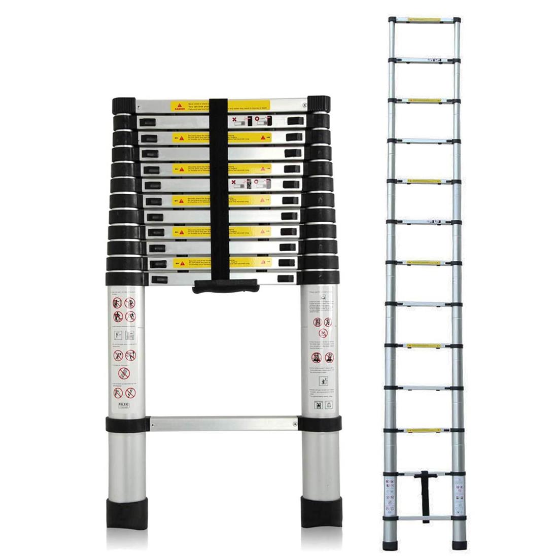 DayPlus 伸縮はしご 最長3.8 m (12.5 ft) 折り畳み伸縮梯子 多機能アルミはしご 持ち運びに便利 軽量 ..