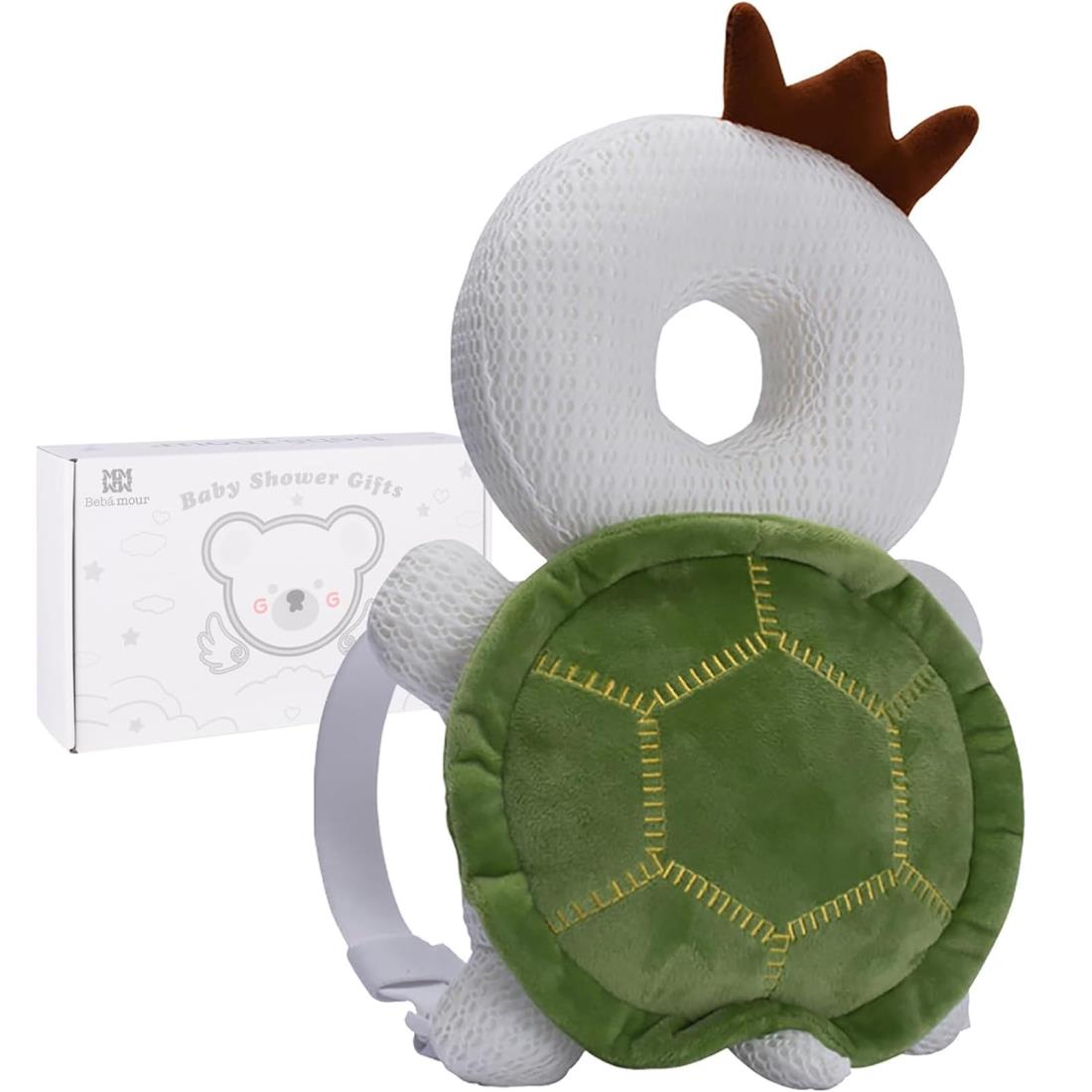 【ベビーアムール】Bebamour 赤ちゃんのごっつん防止リュック 転倒防止リュック H型肩紐 ベビーヘッドガード クッション 怪我防止 頭部と背部への保護パッド (メッシュ-かめ)