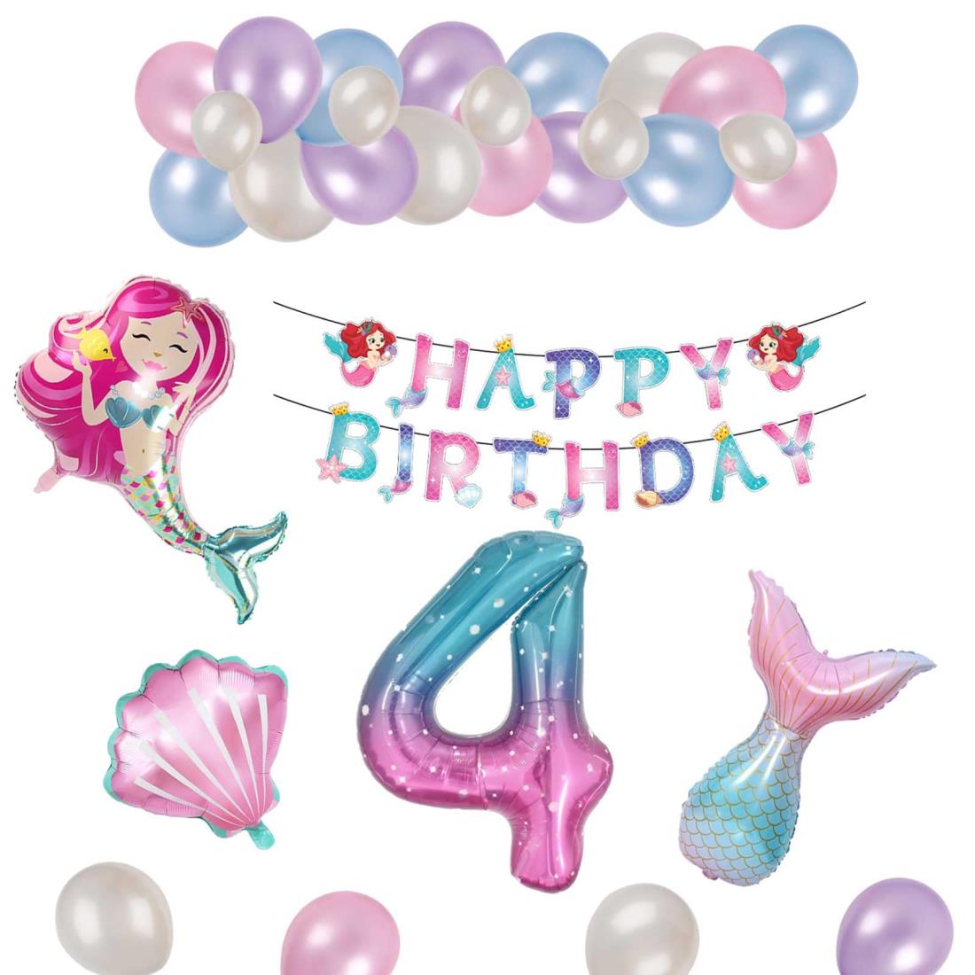 4歳 女の子 誕生日 バルーン 風船 セット 人魚姫 貝殻 誕生日 飾り 40 inch 誕生日 数字バルーン 4 HAP..