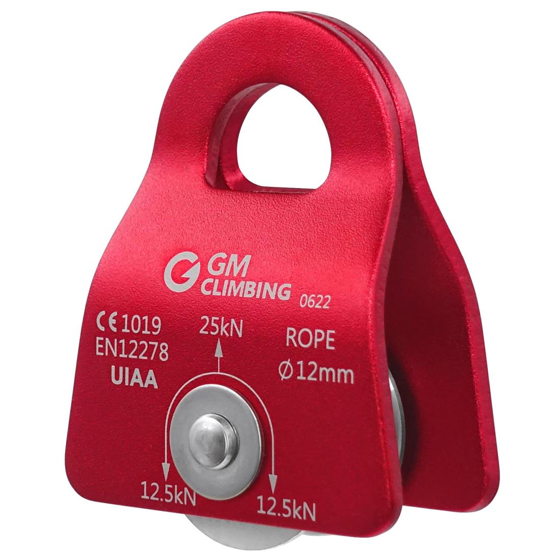 GM CLIMBING CE UIAA認証 25kN マイクロプーリー モバイル式 サイドプレート 12mmロープ適用 クライミング 登山 レスキュー DDRTクライミングシステム アーボリスト リギング プーリーシステム使用 レッド 1個パック