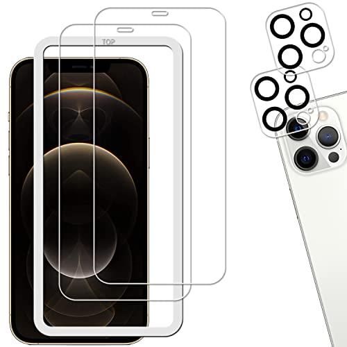 【2+2枚セット】ガイド枠付き KPNS 日本素材製 強化ガラス i Phone12 Pro Max 用 ガラスフィルム カメラフィルム カバー 保護フィルム