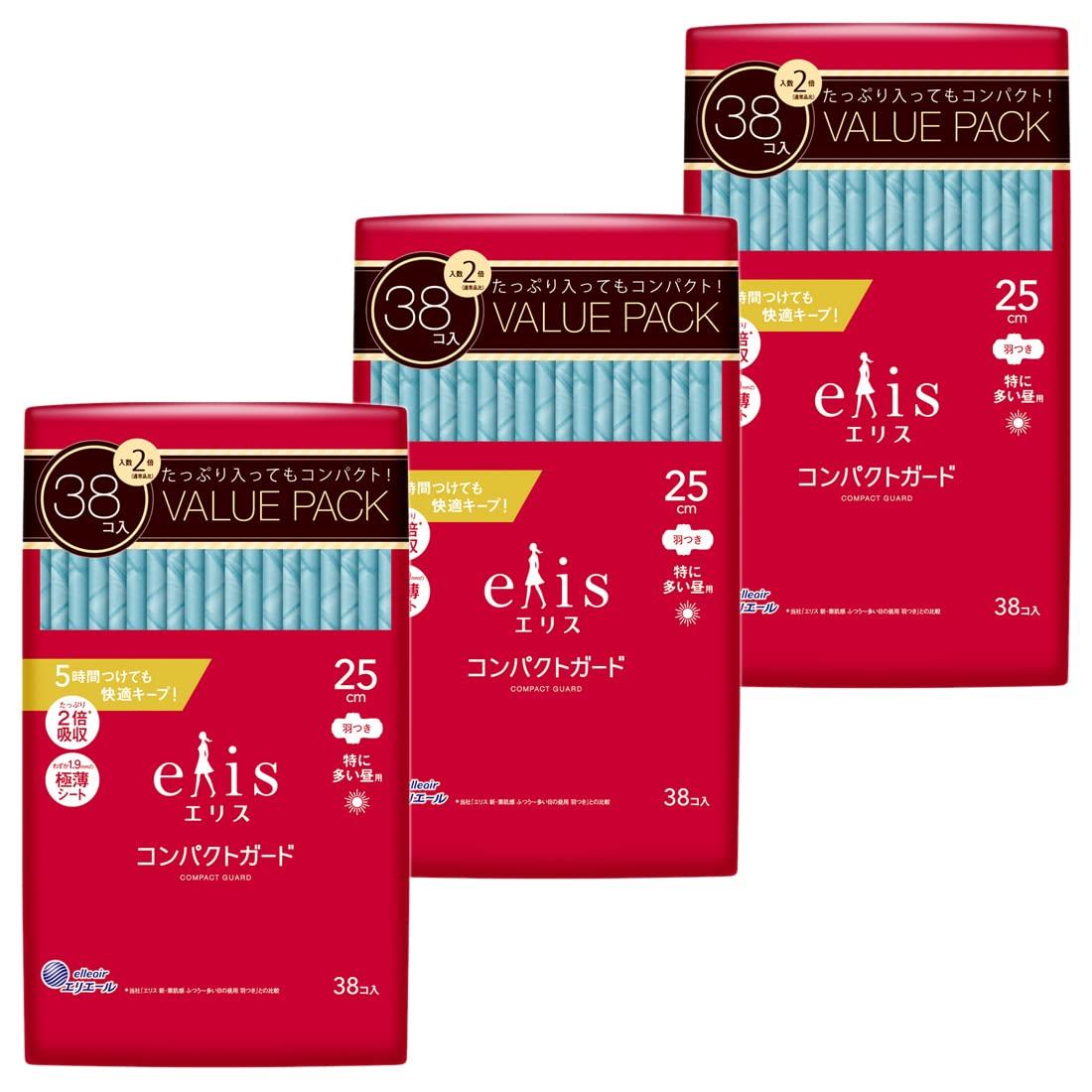 エリス コンパクトガード 羽つき 25cm(特に多い昼用)114枚(38枚×3パック)【大容量】【まとめ買い】