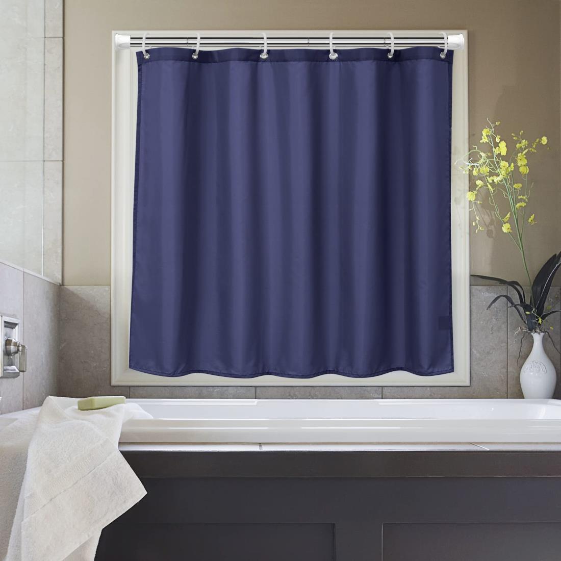 AooHome シャワーカーテン 小窓 目隠し 防水 短め 防カビ ユニットバス 浴室窓 お風呂窓 80cm丈 カフェカーテン 100cm幅 間仕切り リング付き 洗濯可 取付簡単 ネイビー