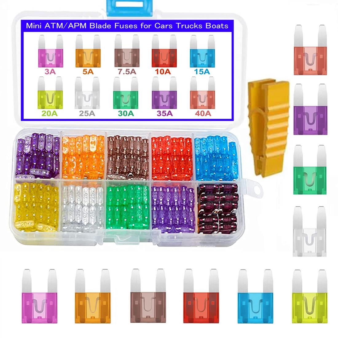 Kiligen 120個小型ヒューズ 車ブレードヒューズ3A 5A 7.5A 10A 15A 20A 25A 30A 35A 40Aヒューズ脱着工具付き-自動車用