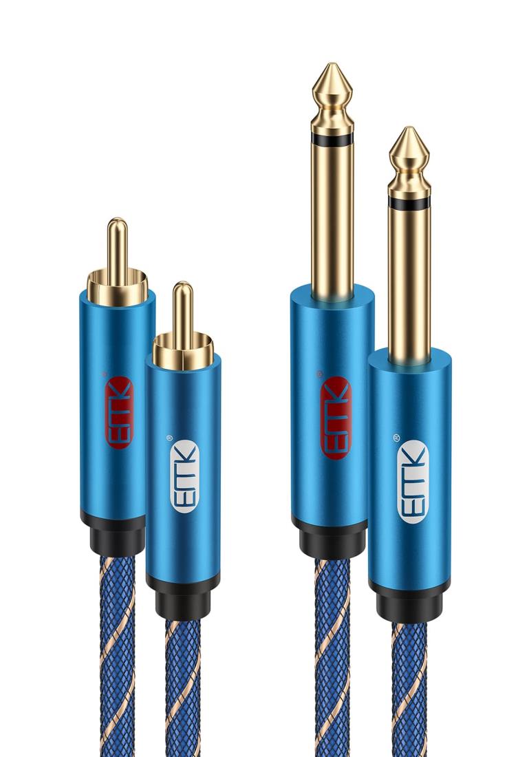 EMK 6.35mm rca 変換ケーブル Rca フォン モノラル ケーブル 2 xRCA-2 x 6.35mm フォンプラグ TSステレ..