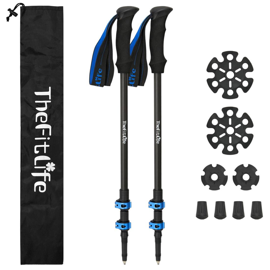 TheFitLife トレッキングポール カーボン 登山 ストック 軽量 57-120cm伸縮 ウォーキングポール ウォーキングステッキ 2本セット 登山杖 登山ポール 山登り ステッキ ハイキングポール 男性 女性 高齢者 (ブルー)
