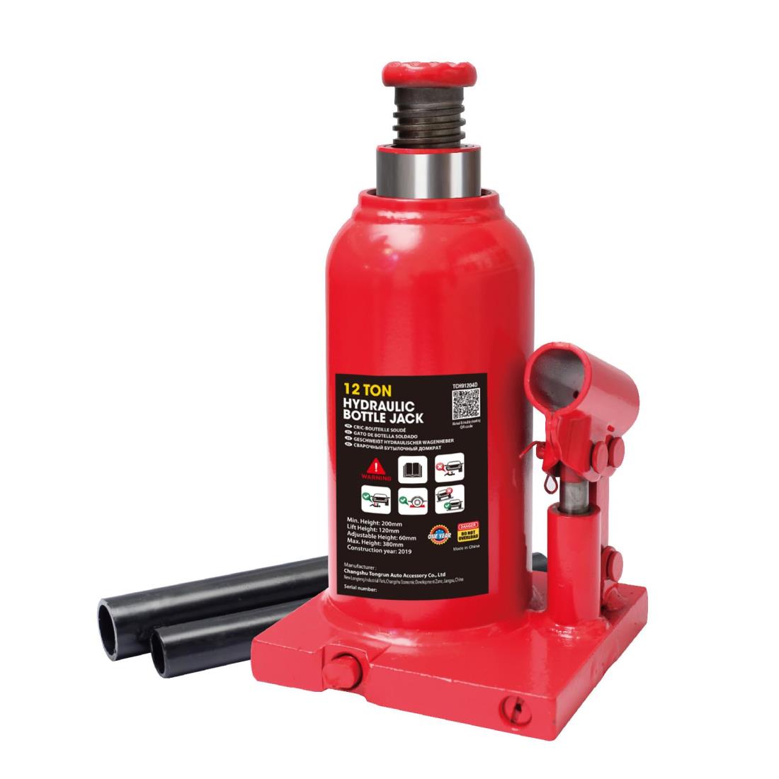 BIG RED ダルマジャッキ ボトルジャッキ 12t 油圧ジャッキ 最低位200mm/最高位370mm ジャッキアップ 車用 ボトルジャッキ スチール製 荷重12トン 車用 車整備 タイヤ交換 レッド TJ91204D