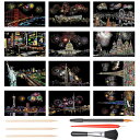 LIANHATA スクラッチアート 12枚入 スクラッチ極細ペン付き 21*29cm A4サイズ スクラッチペーパー レインボー絵 夜景 花火 観覧車 花畑 彫刻アート DIY 削るだけで美しいアート 部屋飾り (花火シリーズ)