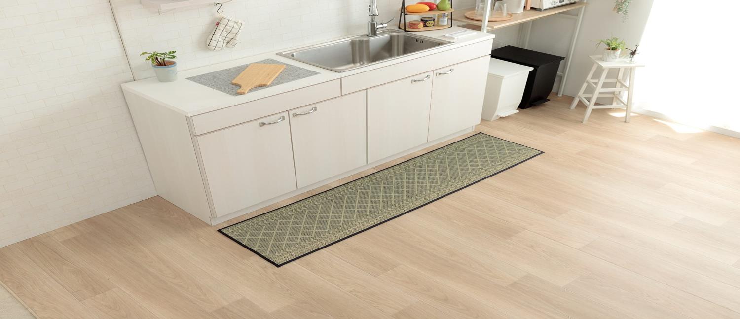 イケヒコ い草 キッチン マット kitchen mat 長方形 Fカラン ネイビー 約43×240cm ナチュラル シンプル 抗菌防臭効果 国産 九州産 滑り止め カジュアル ＃1081970195205