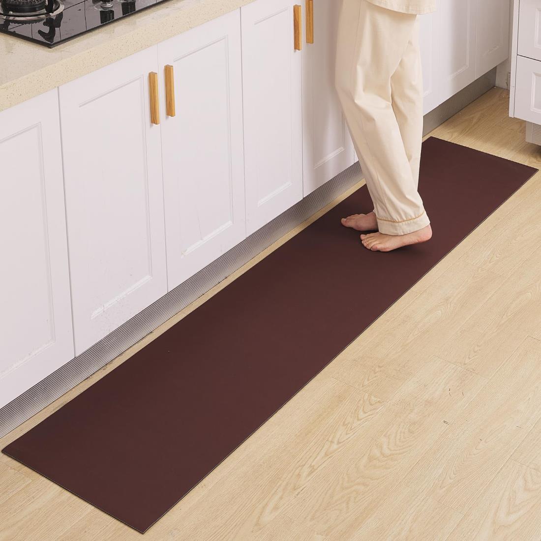 キッチンマット 120 拭ける 台所マット フロアマット 洗える 丸洗い クッション性 滑り止め加工 ずれない 転倒防止 お手入れ簡単 44x120cm(ブラウ...