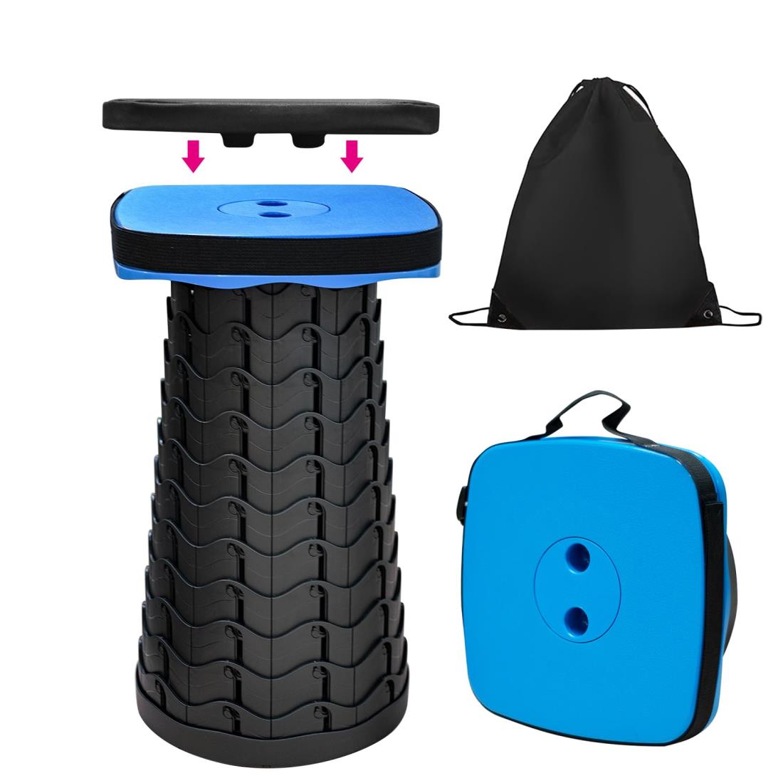 折りたたみ椅子 UP2U 伸縮式 イス クッション付き 1秒開閉可能 10段階調節可能 軽量 耐荷重220kg アウトドアチェア 持ち運び 防水 伸縮式スツール キャンプ 釣り 花見 体育会 (Blue)